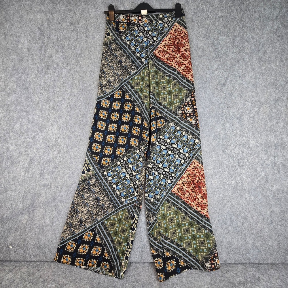 Alina Cristina Pants Women Small Multicolor Patchwork Wide Leg Palazzo Boho